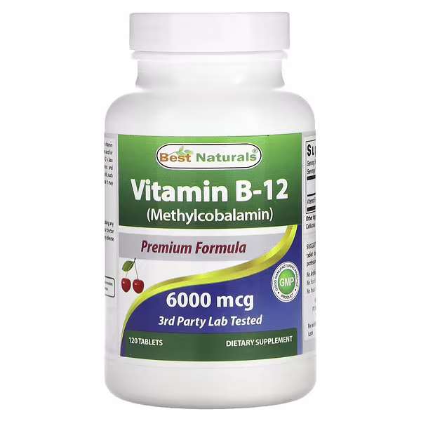 Best Naturals, Vitamin B-12 (Methylcobalamin), 6,000 mcg, 120 Tablets