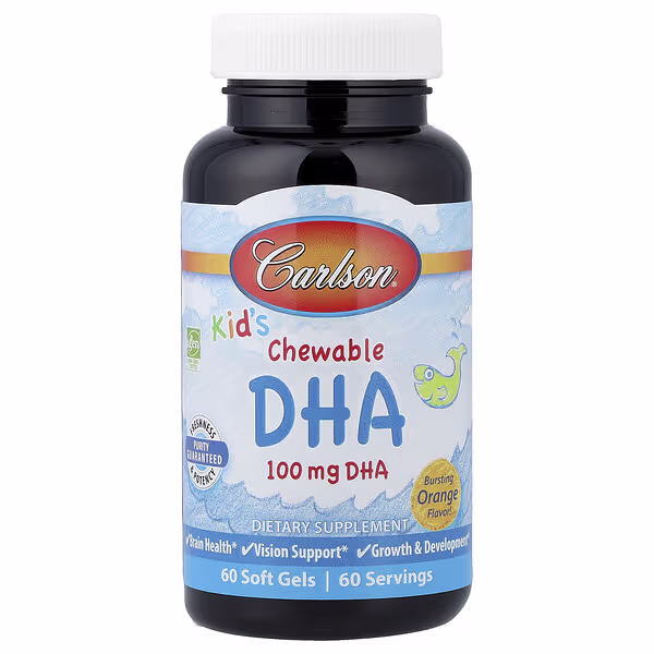 Carlson, Kid's Chewable DHA, Bursting Orange, 60 Soft Gels