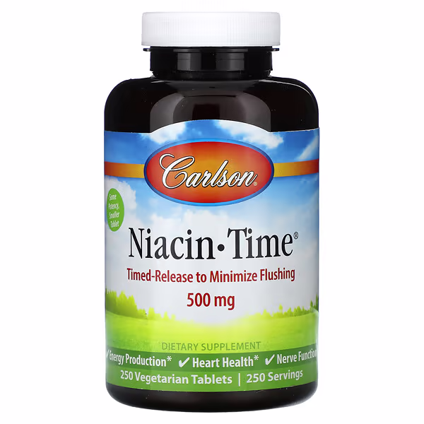 Carlson, Niacin-Time®, 500 mg, 250 Vegetarian Tablets