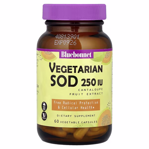 Bluebonnet Nutrition, Vegetarian SOD, Cantaloupe Fruit Extract, 250 IU, 60 Vegetable Capsules