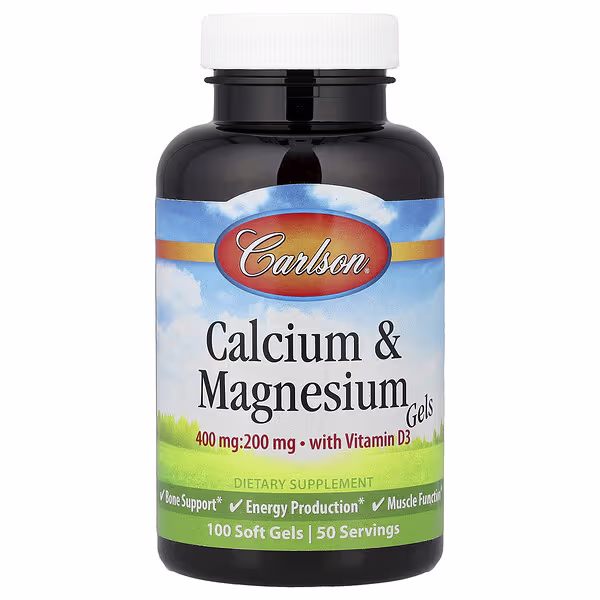 Carlson, Calcium & Magnesium Gels with Vitamin D3, 100 Soft Gels