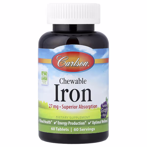 Carlson, Chewable Iron, Natural Grape, 27 mg, 60 Tablets
