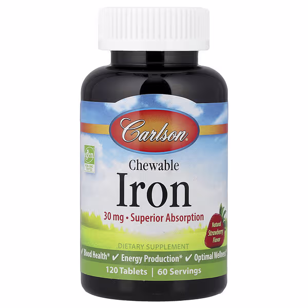 Carlson, Chewable Iron, Natural Strawberry, 120 Tablets (15 mg per Tablet)