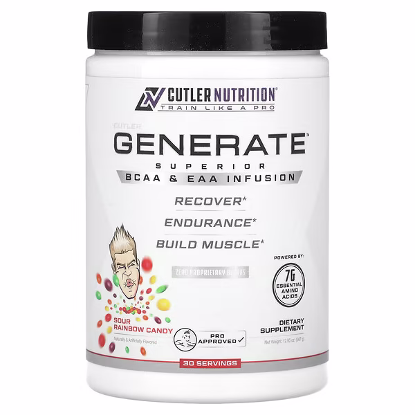 Cutler Nutrition, Generate, Superior BCAA & EAA Infusion, Sour Rainbow Candy, 12.95 oz (367 g)