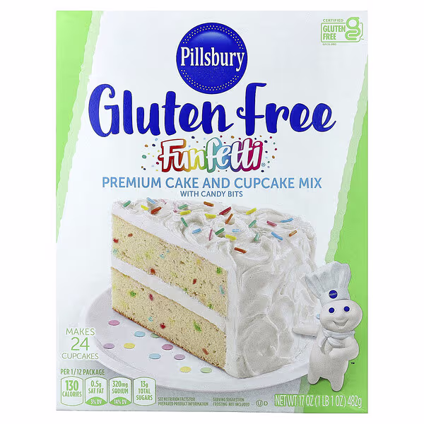 Pillsbury, Funfetti® Premium Cake and Cupcake Mix with Candy Bits, Gluten Free, 1 lb 1 oz (482 g)