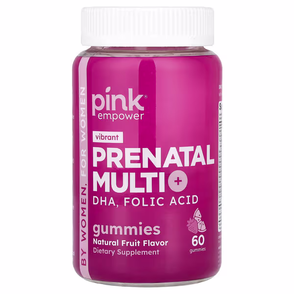Pink, Prenatal Multi Gummies + DHA, Folic Acid, Natural Fruit, 60 Gummies