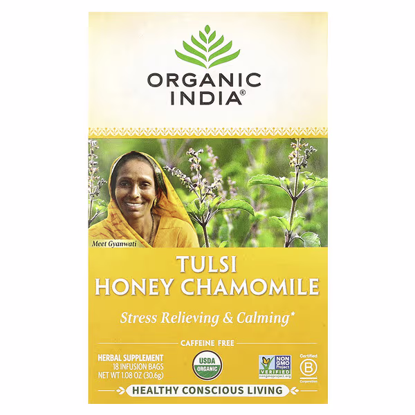 Organic India, Tulsi Honey Chamomile Tea, Caffeine-Free, 18 Infusion Bags, 1.08 oz (30.6 g)