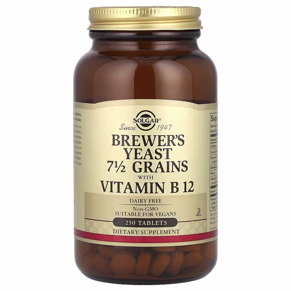Solgar, Brewer's Yeast, 7 1/2 Grains with Vitamin B12, 250 Tablets