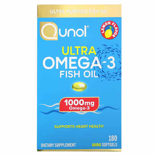 Qunol, Ultra Omega-3 Fish Oil, Lemon, 180 Mini Softgels (500 mg per Softgel)