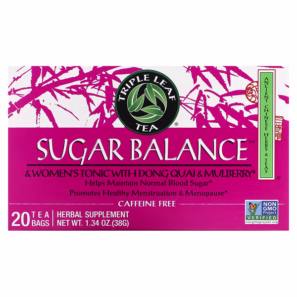 Triple Leaf Tea, Sugar Balance, & Women's Tonic with Dong Quai & Mulberry, Caffeine-Free, 20 Tea Bags, 1.34 oz (38 g)