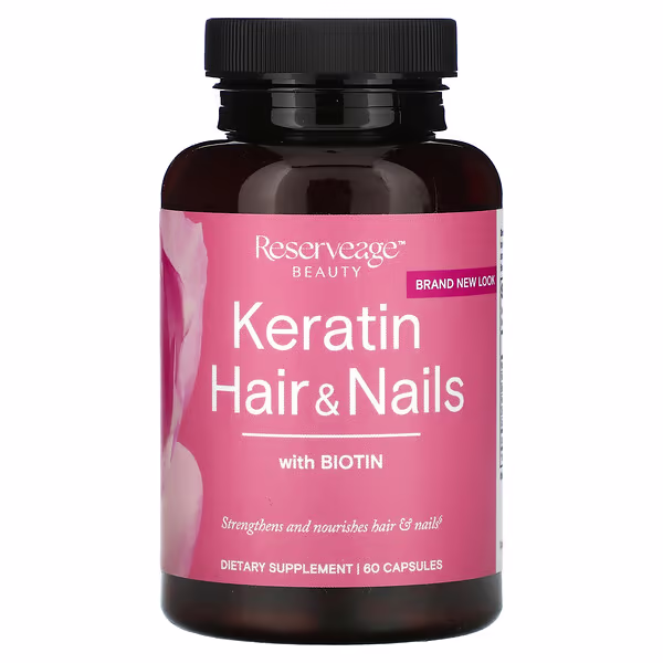 Reserveage Beauty, Keratin Hair & Nails with Biotin, 60 Capsules