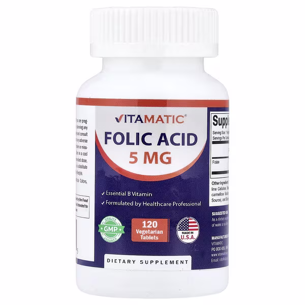 Vitamatic, Folic Acid, 120 Vegetarian Tablets (8,333 mcg per Tablet)
