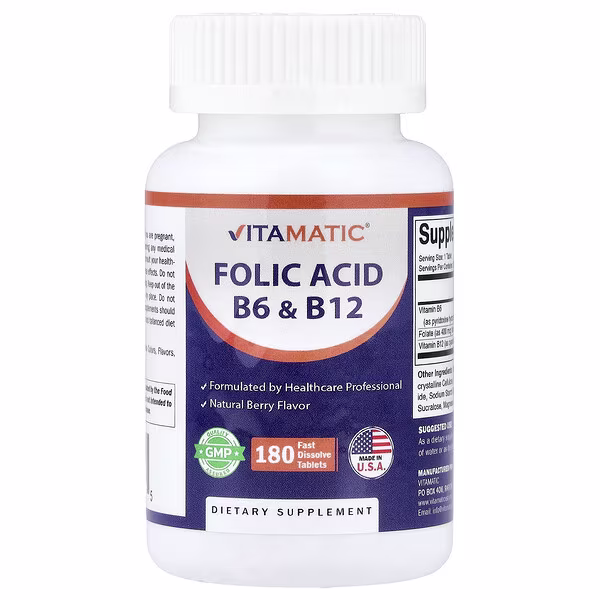 Vitamatic, Folic Acid B6 & B12, Natural Berry, 180 Fast Dissolve Tablets