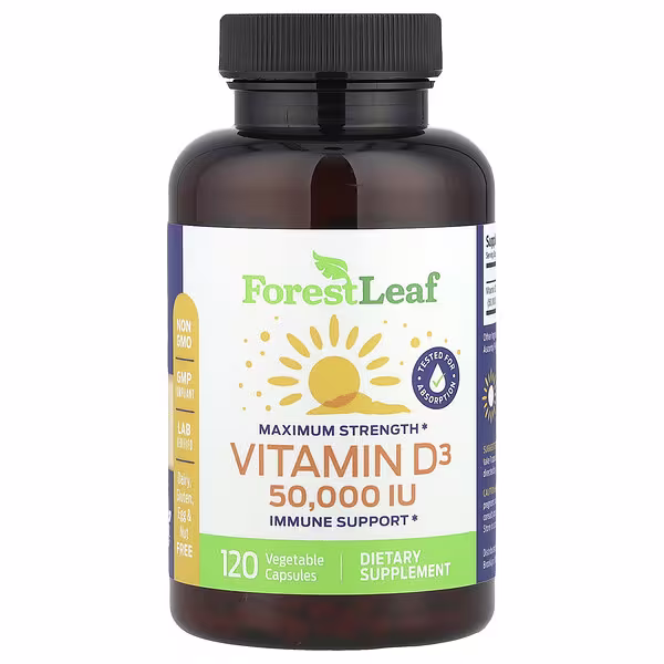 Forest Leaf, Maximum Strength, Vitamin D3, 1,250 mcg (50,000 IU), 120 Vegetable Capsules