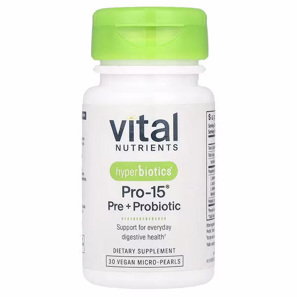 Vital Nutrients, Hyperbiotics®, Pro-15®, Pre + Probiotic, 30 Vegan Micro-Pearls