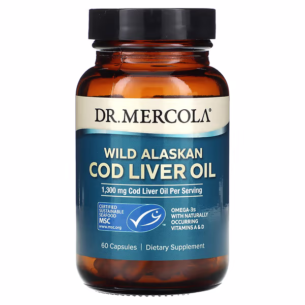 Dr. Mercola, Wild Alaskan Cod Liver Oil, 60 Capsules (650 mg per Capsule)