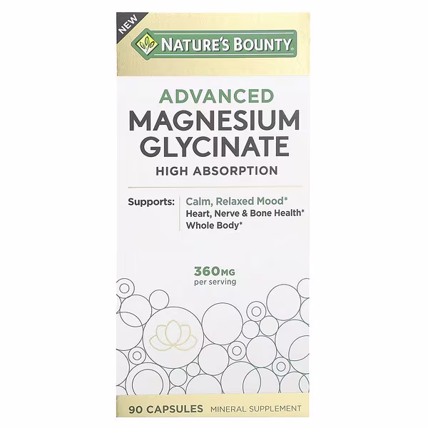Nature's Bounty, Advanced Magnesium Glycinate, High Absorption, 90 Capsules (120 mg per Capsule)