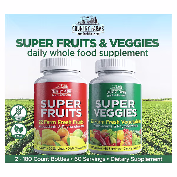 Country Farms, Super Fruits & Veggies , 2 Pack, 180 Capsules Each