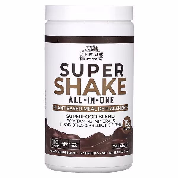 Country Farms, Super Shake, All-In-One, Chocolate, 12.48 oz (354 g)