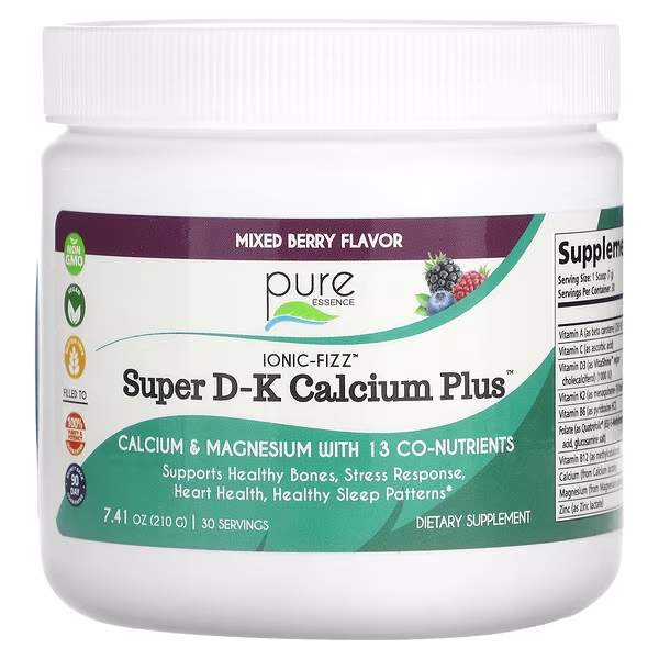 Pure Essence, Ionic-Fizz, Super D-K Calcium Plus, Mixed Berry, 7.41 oz (210 g)