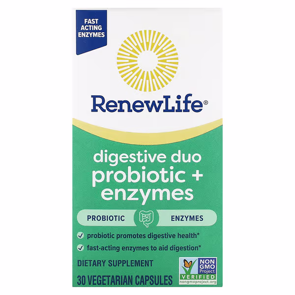 Renew Life, Digestive Duo Probiotic + Enzymes , 30 Vegetarian Capsules