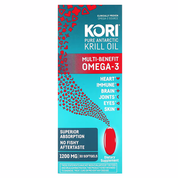 Kori, Pure Antarctic Krill Oil, Multi-Benefit Omega-3, 1,200 mg, 30 Softgels