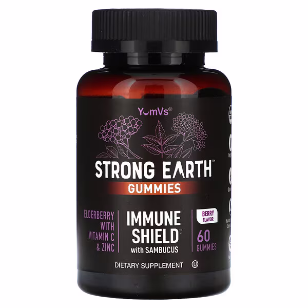 YumVs, Strong Earth Gummies, Immune Shield with Sambucus, Berry, 60 Gummies