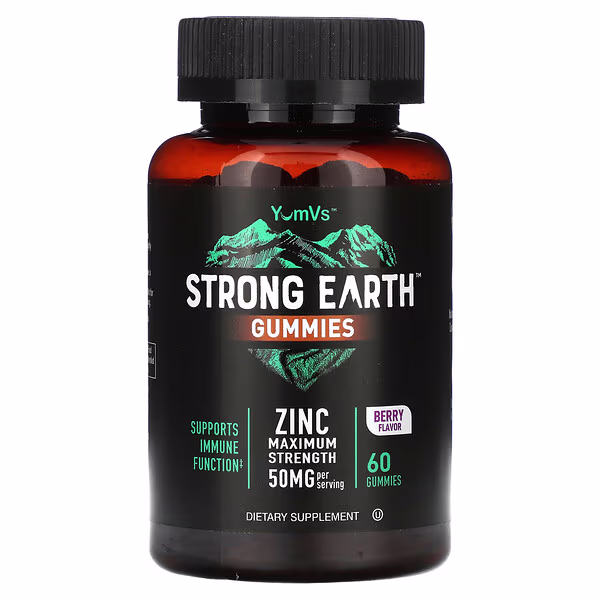 YumVs, Strong Earth Gummies, Zinc, Maximum Strength, Berry, 60 Gummies (25 mg per Gummy)