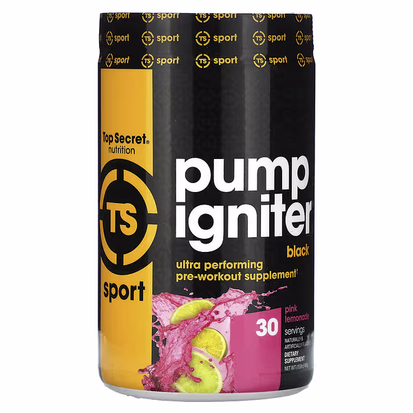 Top Secret Nutrition, Sport, Pump Igniter Black, Ultra Performing Pre-Workout, Pink Lemonade, 15.8 oz (450 g)