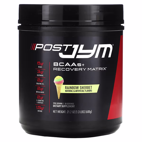 JYM Supplement Science, Post JYM, BCAAs + Recovery Matrix, Rainbow Sherbet, 1.3 lbs (600 g)