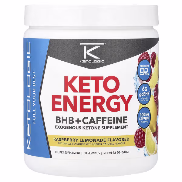 KetoLogic, Keto Energy, BHB + Caffeine, Raspberry Lemonade, 9.6 oz (270 g)