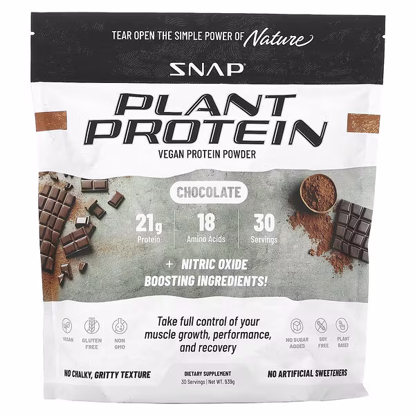 Snap Supplements, Plant Protein, Vegan Protein Powder, Chocolate, 939 g