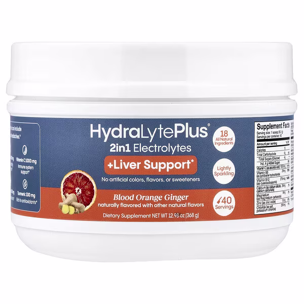 Hydralyte, HydraLyte Plus® +Liver Support, Blood Orange Ginger, 12.98 oz (368 g)