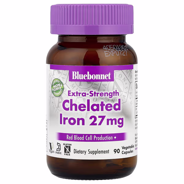 Bluebonnet Nutrition, Chelated Iron, Extra-Strength , 27 mg, 90 Vegetable Capsules
