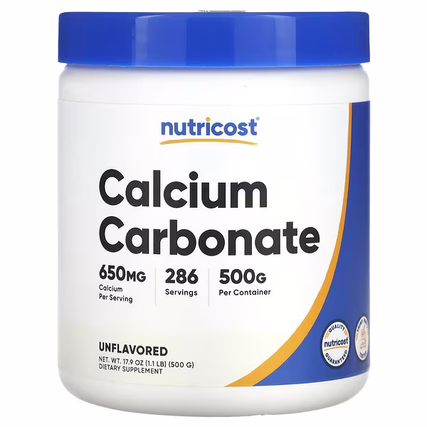 Nutricost, Calcium Carbonate, Unflavored, 1.1 lb (500 g)