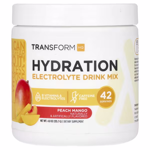TransformHQ, Hydration, Electrolyte Drink Mix, Caffeine Free, Peach Mango, 4.8 oz (135.7 g)