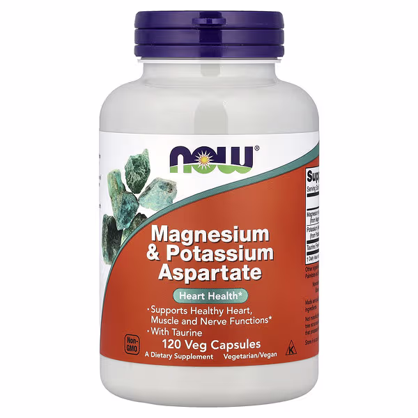 NOW Foods, Magnesium & Potassium Aspartate With Taurine, 120 Veg Capsules