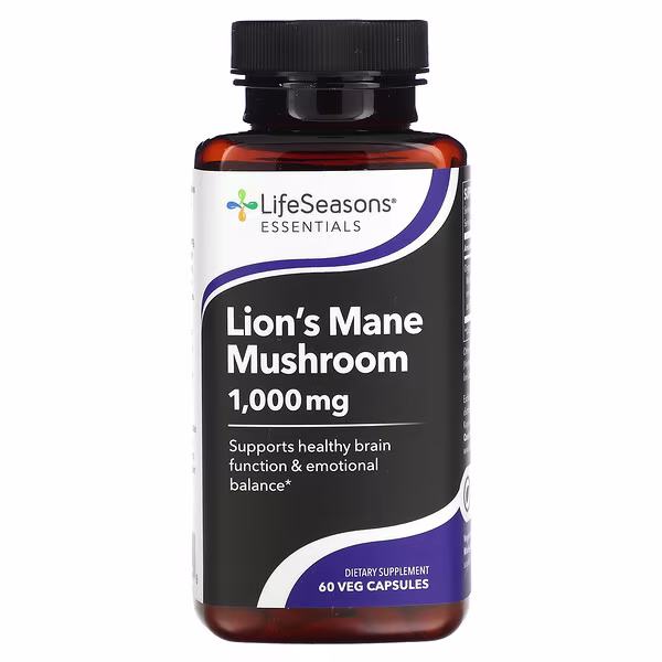 LifeSeasons, Lion's Mane Mushroom, 60 Veg Capsules (500 mg per Capsule)