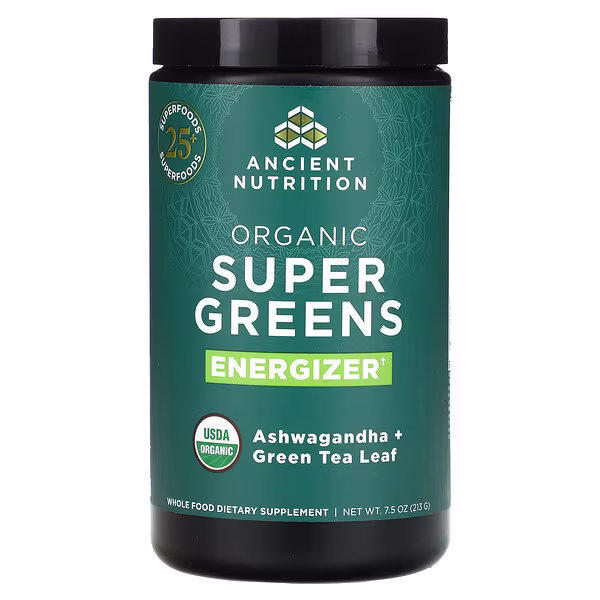 Ancient Nutrition, Organic Super Greens, Energizer, 7.5 oz (213 g)