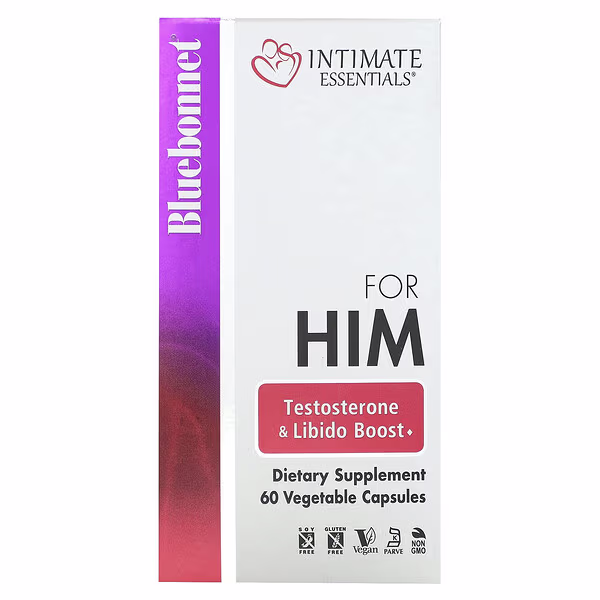 Bluebonnet Nutrition, Intimate Essentials, For Him, Testosterone & Libido Boost, 60 Vegetable Capsules