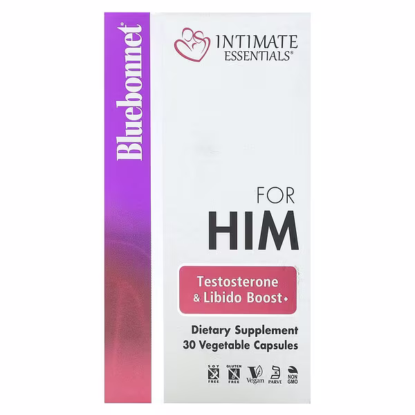 Bluebonnet Nutrition, Intimate Essentials, For Him, Testosterone & Libido Boost, 30 Vegetable Capsules