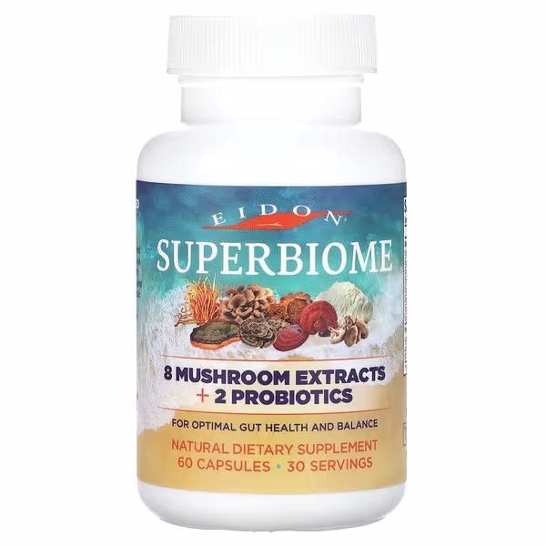 Eidon Ionic Minerals, Superbiome, 8 Mushroom Extracts + 2 Probiotics , 60 Capsules