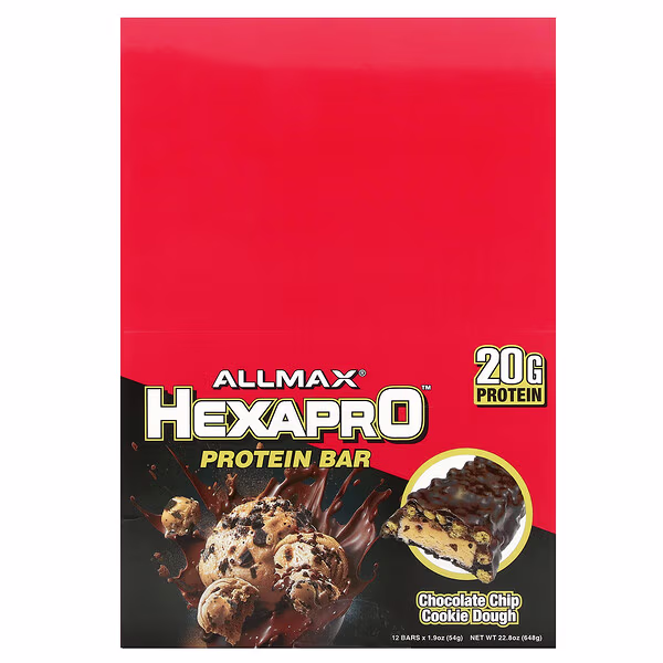 ALLMAX, Hexapro™, Protein Bar, Chocolate Chip Cookie Dough, 12 Bars, 1.9 oz (54 g) Each