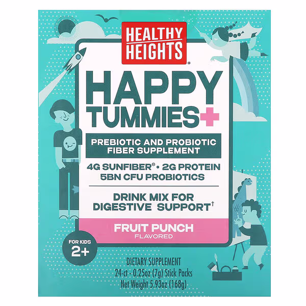 Healthy Heights, Happy Tummies+, For Kids 2+, Fruit Punch, 24 Stick Packs, 0.25 oz (7 g) Each
