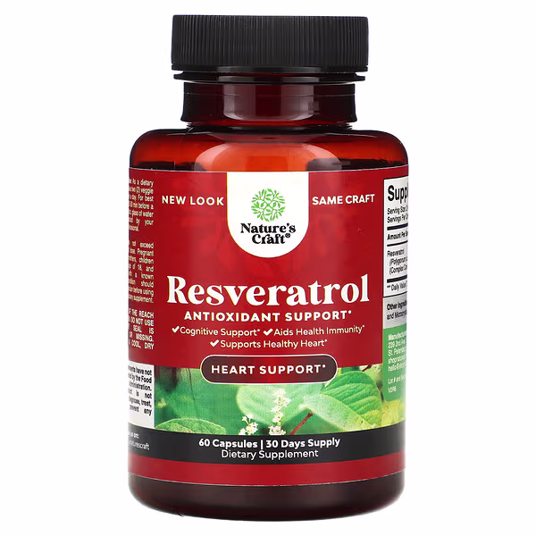 Nature's Craft, Resveratrol, Antioxidant Support, 60 Capsules (600 mg per Capsule)
