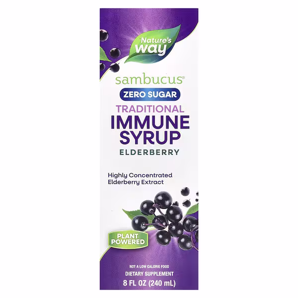 Nature's Way, Sambucus®, Traditional Immune Syrup, Zero Sugar, Elderberry, 50 mg, 8 fl oz (240 ml)