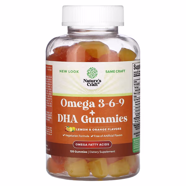 Nature's Craft, Omega 3-6-9 + DHA Gummies, Lemon and Orange , 120 Gummies