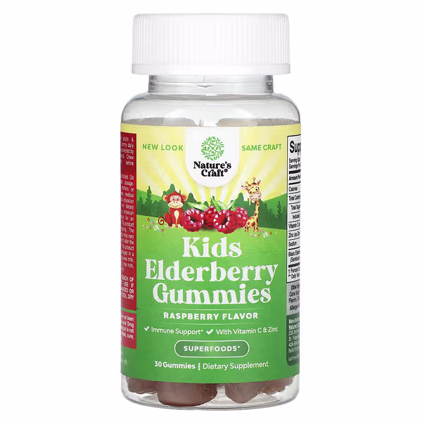 Nature's Craft, Kids Elderberry Gummies, Raspberry, 30 Gummies