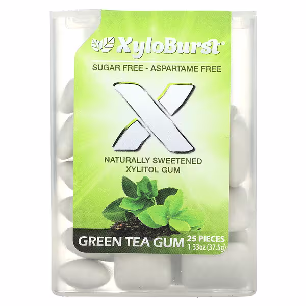 Xyloburst, Xylitol Gum, Green Tea, 25 Pieces