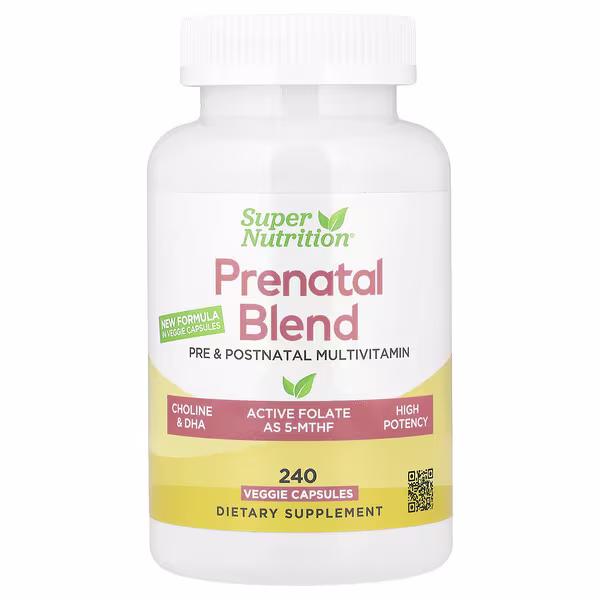 Super Nutrition, Prenatal Multivitamin with Super Greens, Spice Complex, Vitamin C, Choline and Folate, 240 Veggie Capsules